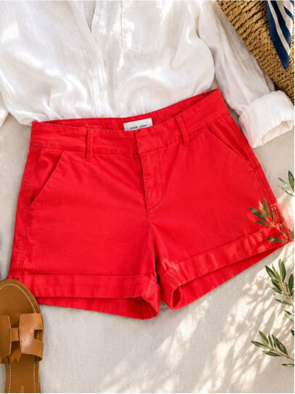 Dear John North Hampton Shorts Women 31 High Rise Coral Red Stretch Cuffed Chino